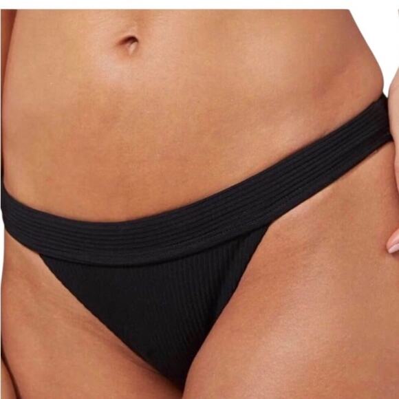 Andie NWT The Bold Banded Cheeky Rib Flattering Bikini Bottom Black Medium - Picture 16 of 16